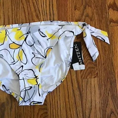 Jantzen NEW NWT  White Yellow Gray Black Floral Tie Knot Y2K Bikini BOTTOM 14