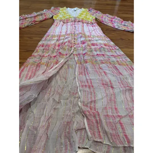 Hemant and Nandita multicolor viscose Plunging Long Peasant Dress size M