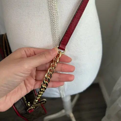 Michael kors Signature jet set east west brown monogram wine red crossbody bag