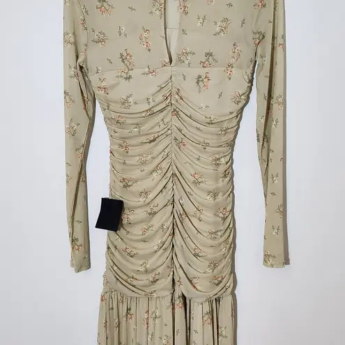 Lulus Beige Floral Mesh Maxi Cocktail Dress NWOT Size Medium Wedding Guest Dress Green