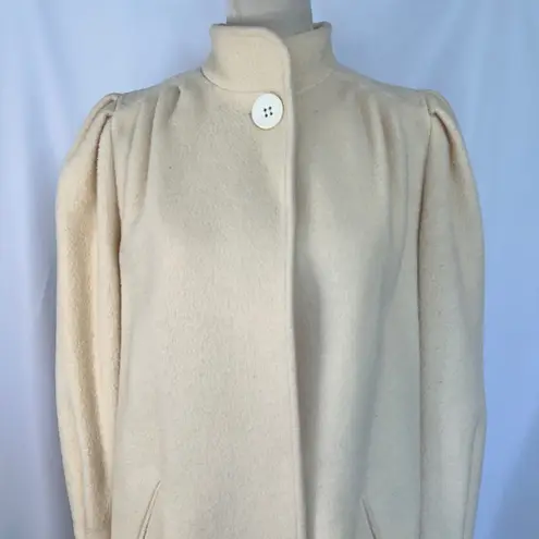 Vintage Michelle Stuart Wool Coat Puff Sleeve Button Front Jacket Cream‎ Mediun Size M