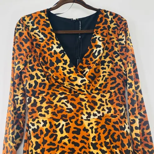 W118 By Walter Baker Orange Leopard Print Long Sleeve V-Neck Maxi Dress Sz M NWT