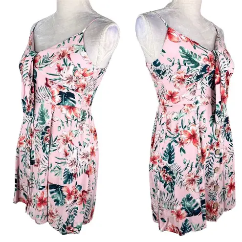 Band of Gypsies  Mini Dress Pink Floral S Adjustable Straps Buttons Ruching