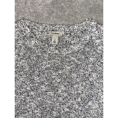LL BEAN Sweater Womens S Blk White Marled Cotton Ragg Pullover Long Sleeve Crew