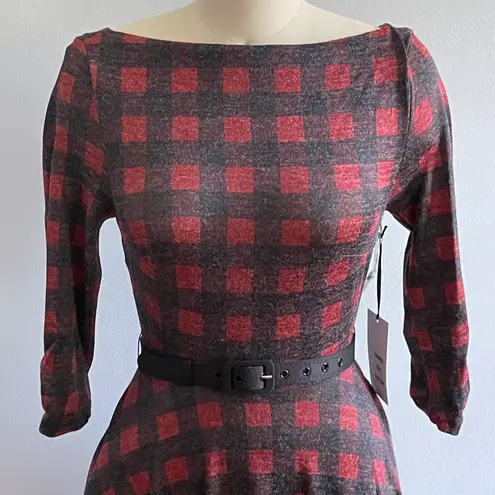 Unique Vintage Burgundy & Black Plaid Devon Swing Dress- Size XS (2)- NWT