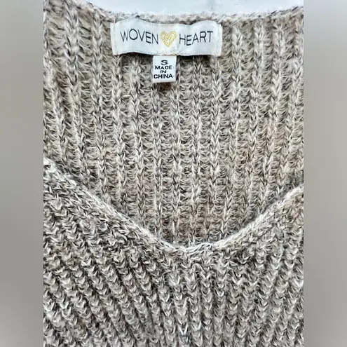 Woven Heart Tan V-Neck Cropped Sweater