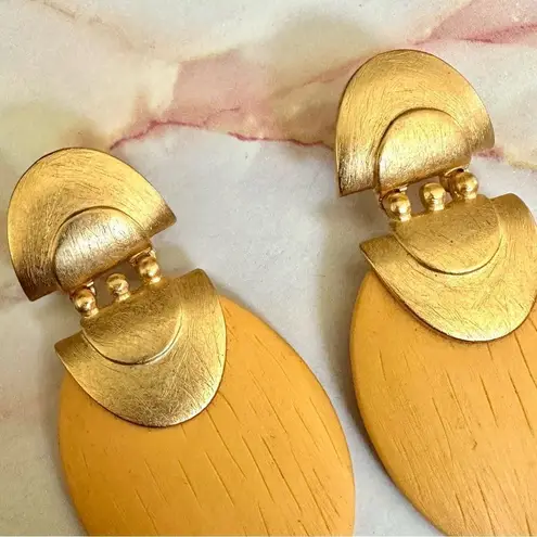 P.E.P vintage satin brushed gold tone yellow statement post earrings