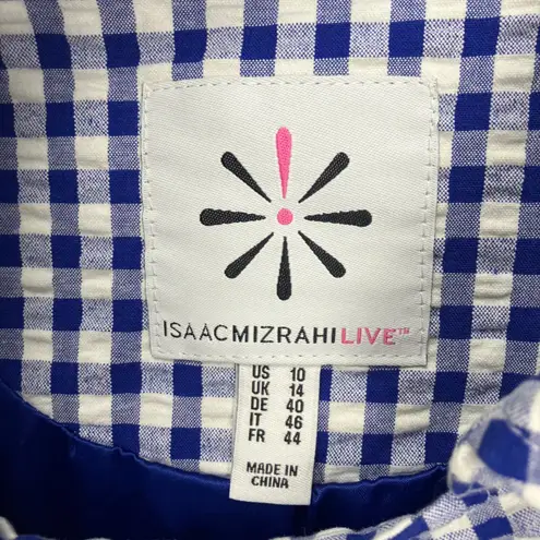 Isaac Mizrahi Live Blue Gingham Zipper Front Peplum Jacket Women's Size 10