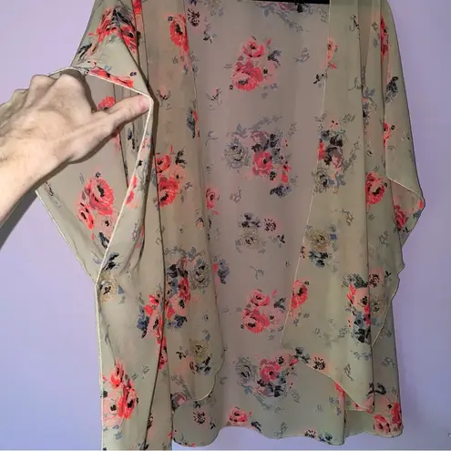 Live 4 Truth 3X Kimono Chiffon Cream Open Front Cardigan Pink Floral