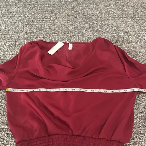 Glam NWT Cowl Neck Banded Bottom Red Satin Blouse Sz L