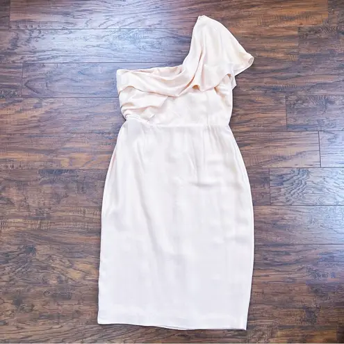 Reiss • Riana One Shoulder Bodycon Dress pink blush nude draped cocktail