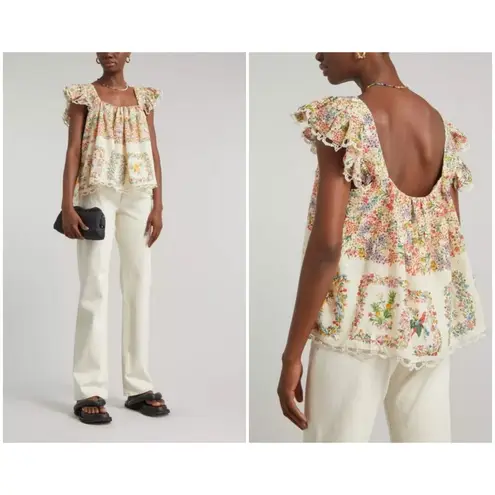 Farm Rio ππ Delicate Forest Scarves Blouse ~ Micro Floral Print Small NWT