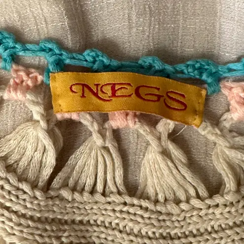 Negs Women’s Boho Crochet Fringe Tunic Cover Up Festival Medium Large granny Blue