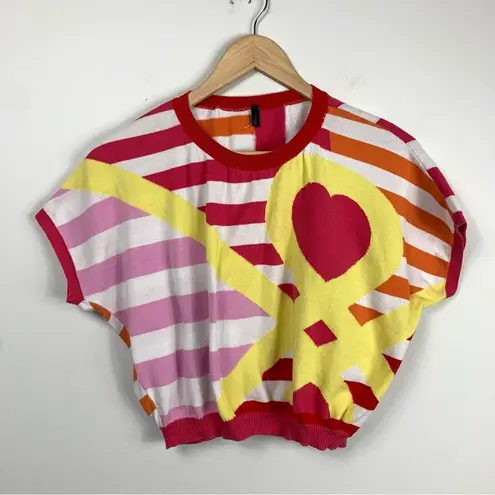 United Colors Of Benetton Stile Benetton Cropped Colorful Abstract Sweater Top