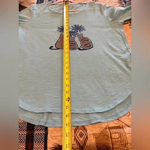 "ESCAPE by Habitate clothes Blue Long Sleeve Cat Print Top women’s Small