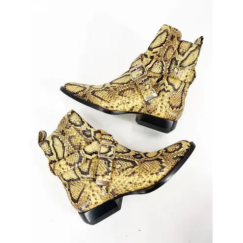Chloé Chloe Rylee Python Snakeskin Print Leather Buckle Pointed Toe Ankle Boots 37