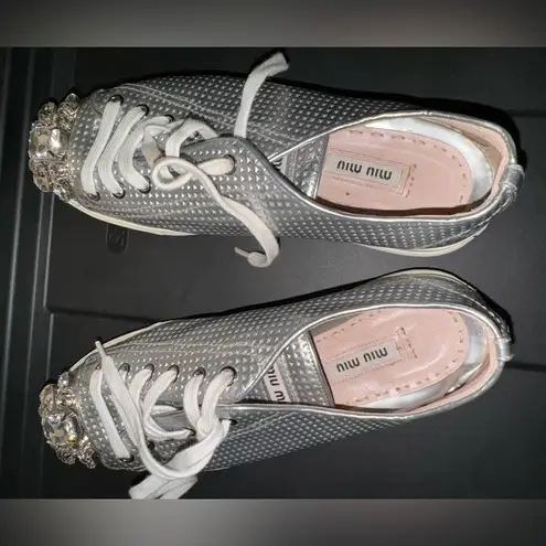 Miu Miu   Swarovski crystal toe-cap sliver sneakers flats size 38.5 8.5