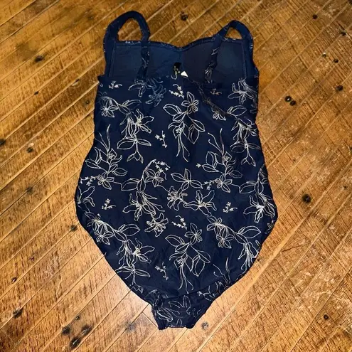 Niptuck blue silver floral ruched slimming one piece swimsuit Size 10