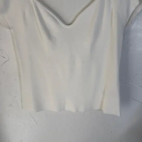 Dear John White Ribbed Sweetheart Neck Short Slv Knit Top Size L Feminine Dainty