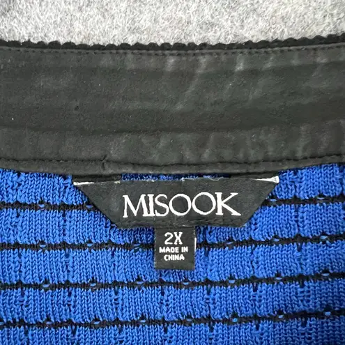 Misook Cardigan Sweater Womens 2X Royal Blue Knit Textured Chain Trim Old Money