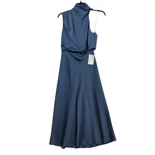 LULUS NWT Distinctive Charm skate blue Satin Asymmetrical Midi Dress S