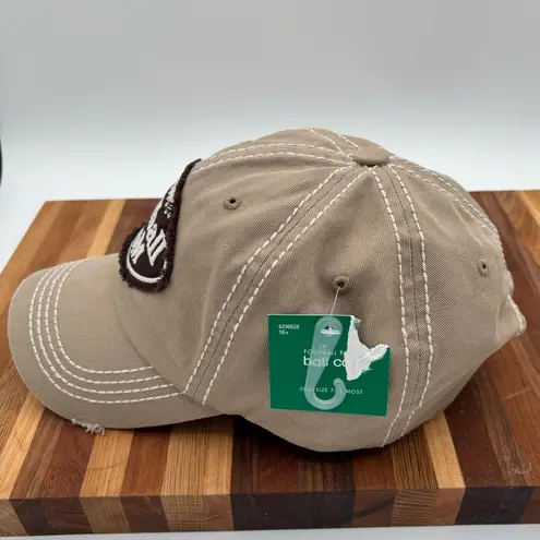 FOOTBALL MOM ADJ. BALL CAP COTTON KHAKI FREYED EDGES NEW Tan