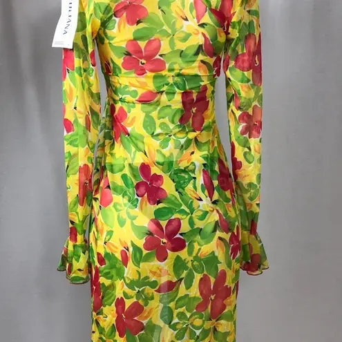 Zuliana Bright Floral Long Ruffle Sleeve Mesh Cover Up Made in USA.New With Tags Yellow Size undefined
