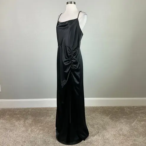 Betsy and Adam Satin Sleeveless Thigh Slit Column Evening Gown Black Size 12 Dress