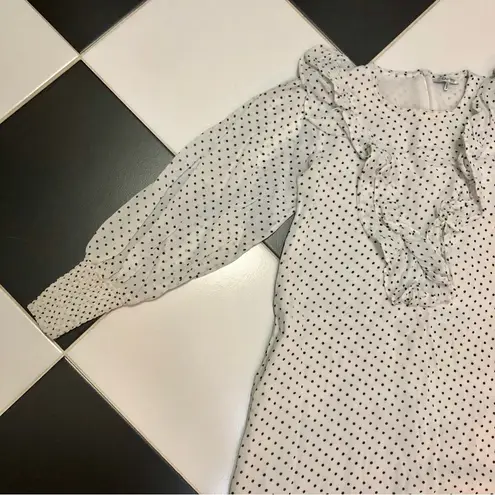 Ganni Tiny Polka Dot Mini Ruffle Victorian Dress Long Sleeve Ruffles White Black