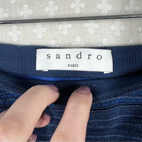 Sandro Blue Striped Fringe Dakota Mini Skirt