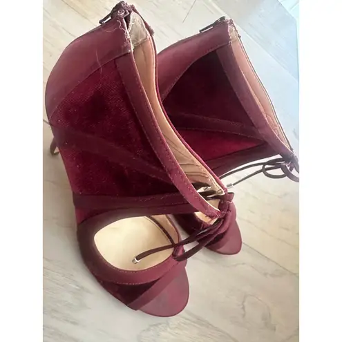 Nina Women's Cherie Burgundy Velvet Dark Wine Peep Toe Heels Size 8