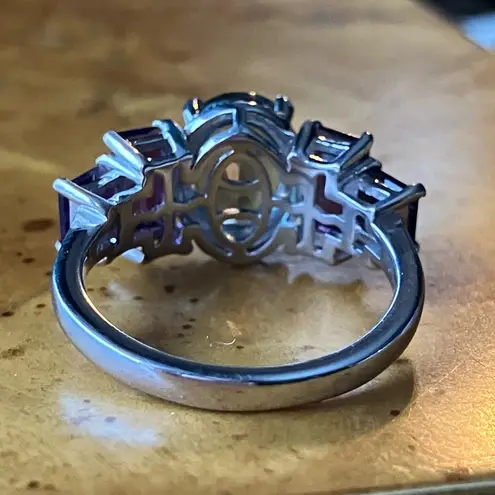 Teal Color Changing Fluorite Amethyst Art Deco Ring Size 6 Purple