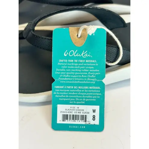 Olukai Women’s Ho‘ōpio Size 8 Black Beach Flip Flop Sandals NWOB
