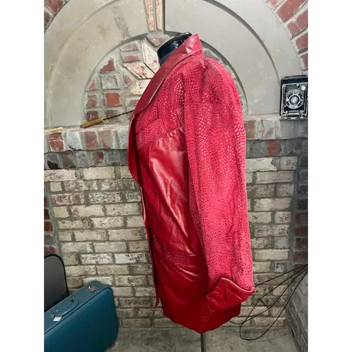 leather Jacket oversized snakeskin suede red shoulder pads Size XL