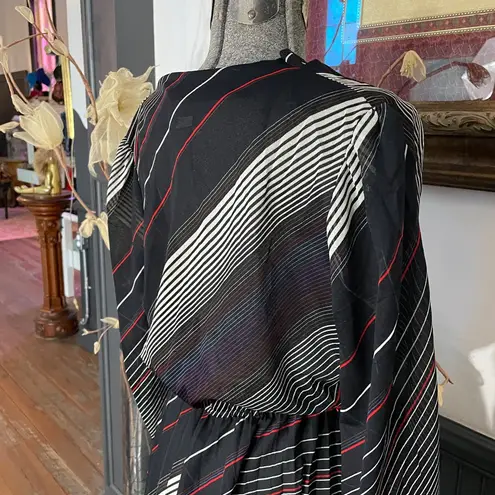 Melissa Vintage 70s Lane Striped Pleated Dress Semi Sheer Faux Wrap - Sz 12 💚🎀