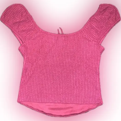 Boho Peasant Off Shoulder Cap Sleeve Stretchy Wine Magenta Ruched Cropped Top M Red Size M