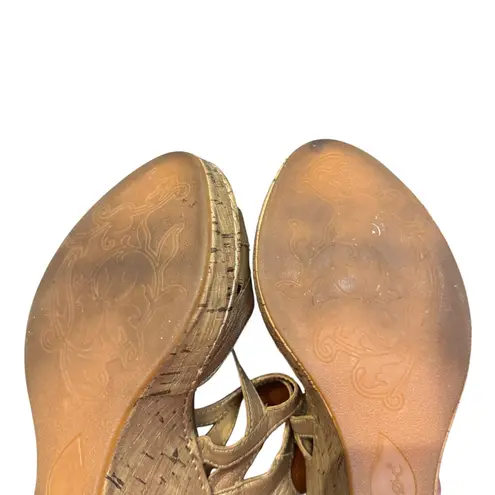BOC Born Concept Shoes Womens Size 9 40.5 Wedge Sandals Strappy Cork Platform Gold
