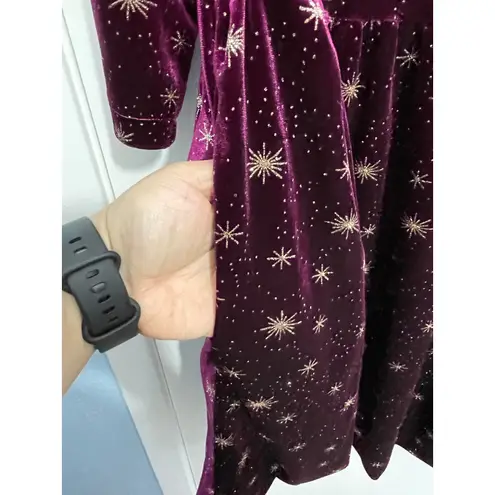 Handmade Celestial Purple Velvet Dress Small Gold Stars Whimsygoth Witchy