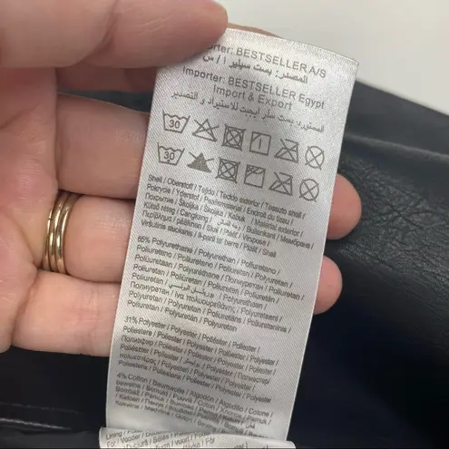 Noisy May Black Faux Leather Biker Moto Jacket Customized Babe on Back Small S