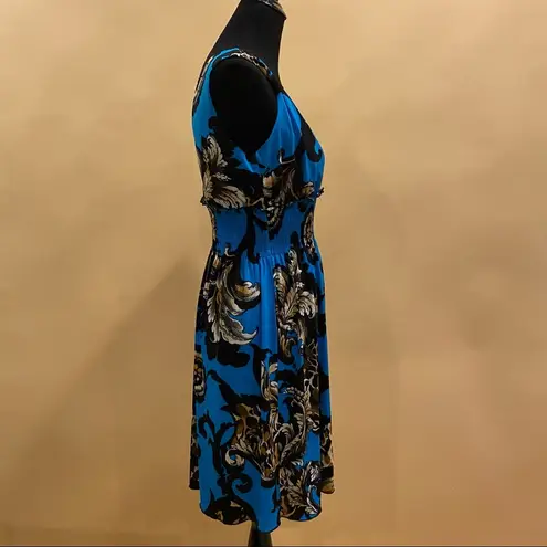 carole little Blue Black Floral Sleeveless Smocked Dress Size 8
