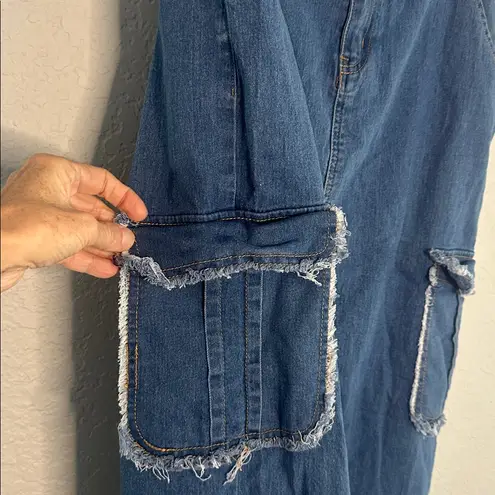 Daisy Denim Cargo Midi Skirt Pockets Slit Boho Hippie Size XL