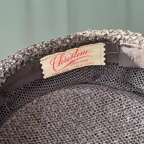 Vintage 50s Netted Straw Pillbox Hat Black