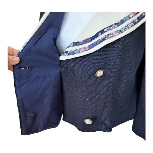 Brittney Nicole Cardigan Blazer Vintage 80’s Sailor Floral Blue Pearl Button M Size M - Image 3