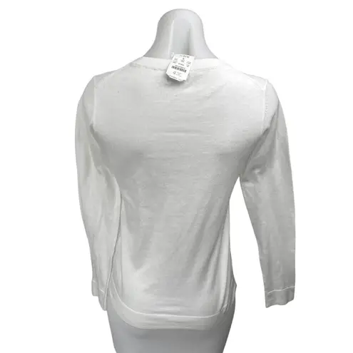 NEW J.Crew Women's White Knit Long Sleeve Crew Neck Teddie Sweater Top Size XS