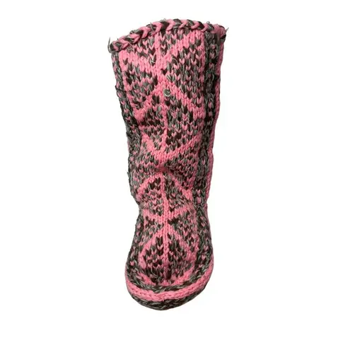 Handmade Knitted Pink and Gray Slippers High Calf B160