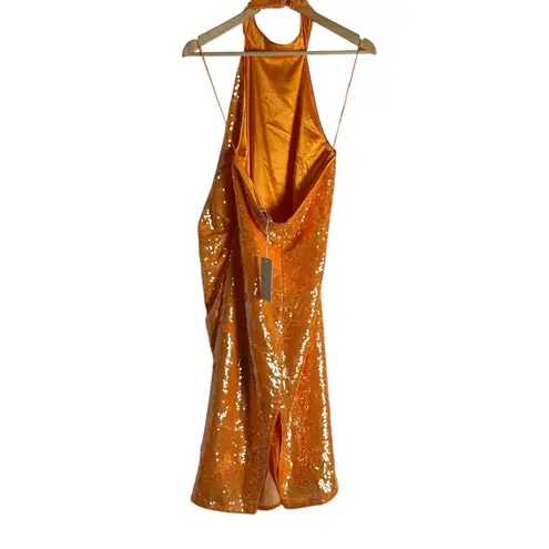 Caroline Constas Orange Sequin Embellished Sleeveless Halter Midi Dress Size M Size M