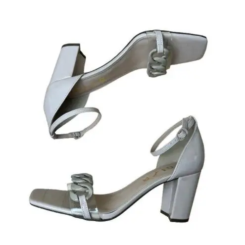 Unisa Nude Neutral Chain Link Detail Heels Sandals Size 9.5 Patent