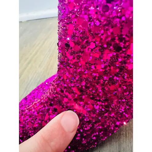 Saint Laurent NEW Fuchsia Pink Glitter Heeled Side Zip Bootie size 36.5 US 6.5