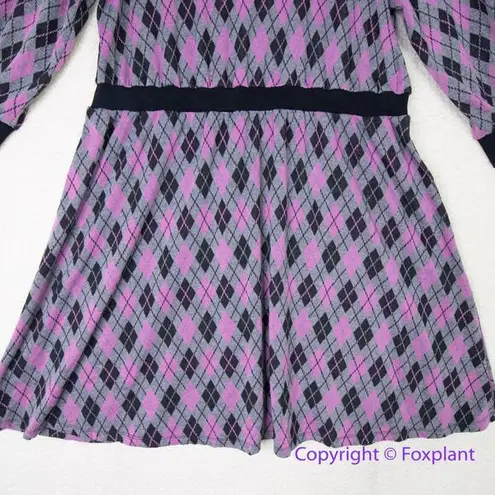 Unique Vintage Adorable Purple & Pink Argyle Sweater Dress women plus size 1X