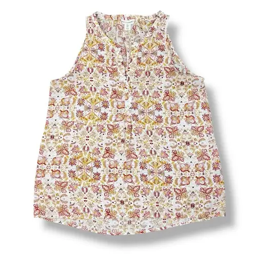 Artisan NY Floral Boho Sleeveless Tank Top Blouse White Yellow Red Small